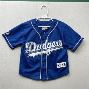 LA Dodgers Toddler 4T Majestic Blue Button Front Baseball Jersey Stitched Logo